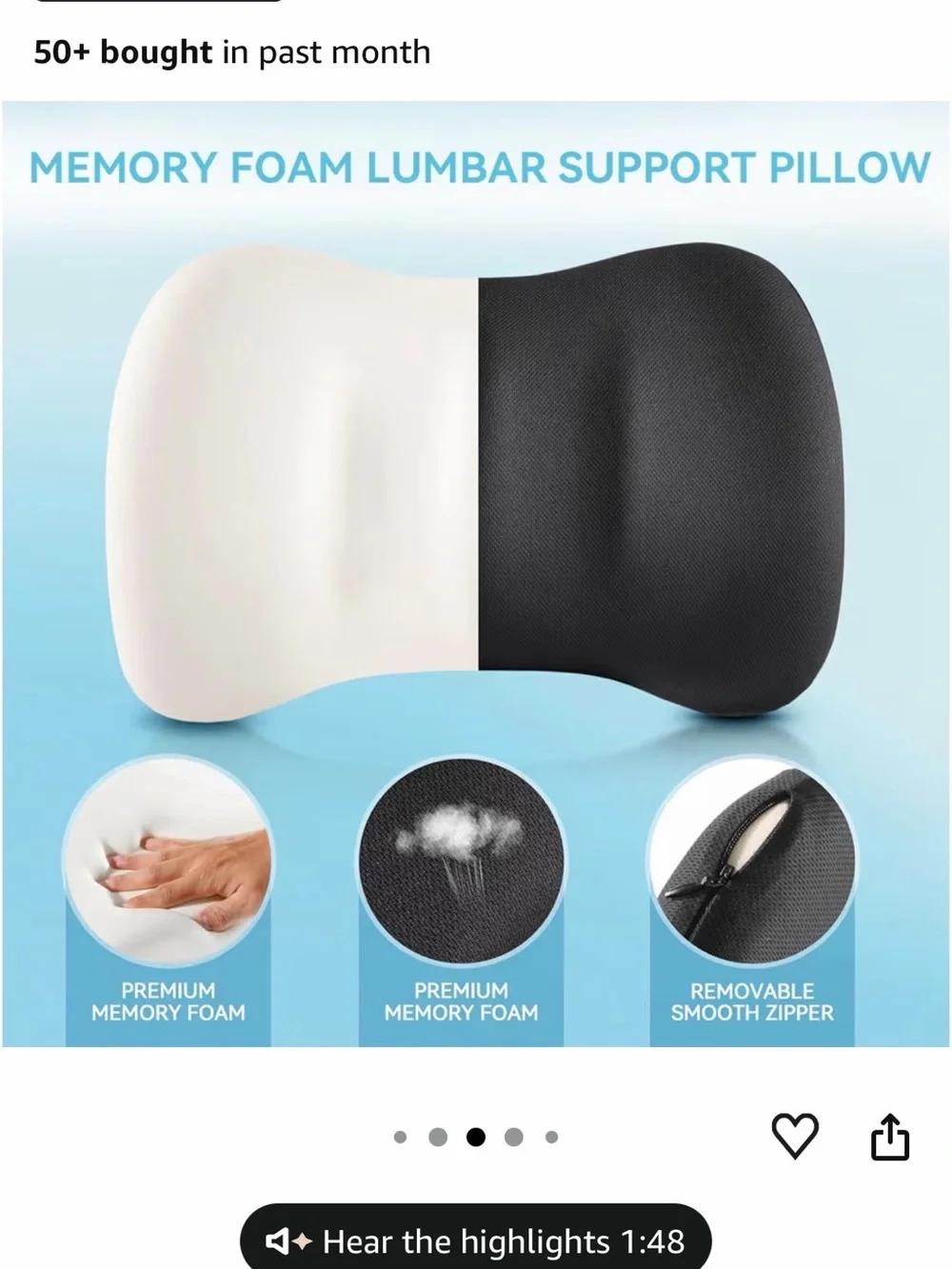 Black Memory Foam Lumbar Support Pillow for VR & Seat Comfort